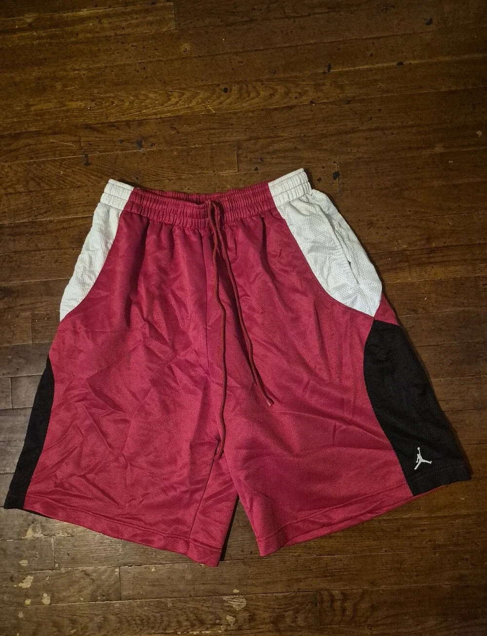 Jordan Men's Sz XL Red Athletic Basketball Shorts with White & Black Panels